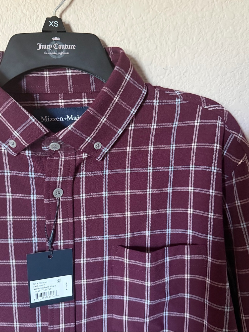 MIZZEN+MAIN Mens Large Trim Tall City Flannel Wine Long Sleeve Shirt $148